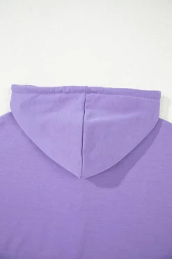 Best Dear-Lover Short Sleeve Buttoned Neck Kangaroo Pocket Hoodie Purple