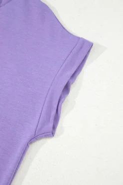 Best Dear-Lover Short Sleeve Buttoned Neck Kangaroo Pocket Hoodie Purple