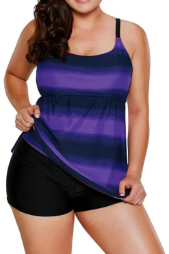 Clearance Dear-Lover Strappy Hollow-out Back Plus Size Tankini Purple