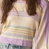 Best Dear-Lover Borderline Rib Knit Cuffed Dolman Sleeve Sweater Purple Stripe