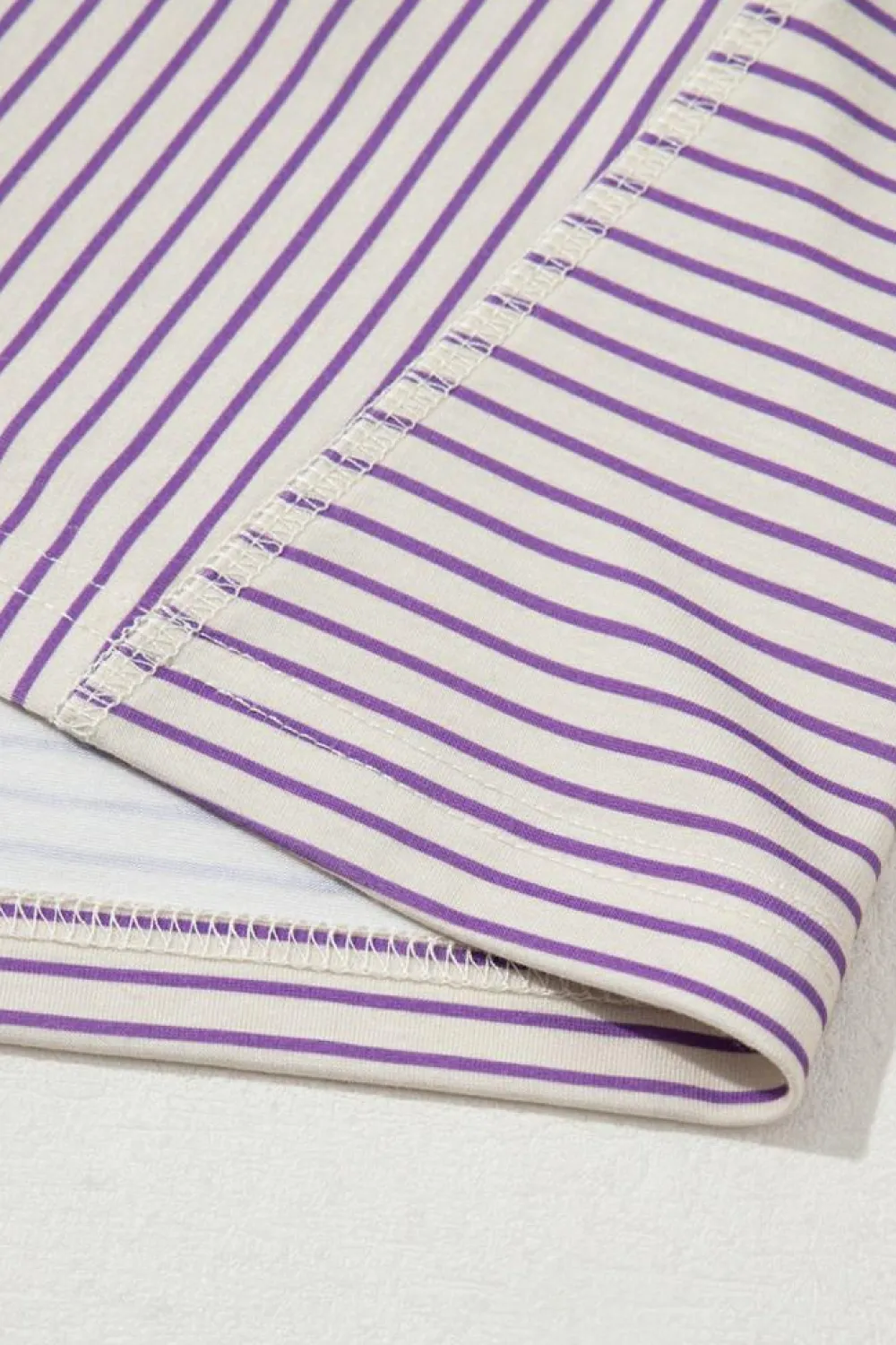 Discount Dear-Lover Floral Color Block Raw Edge Patchwork Bracelet Sleeve Blouse Purple Stripe