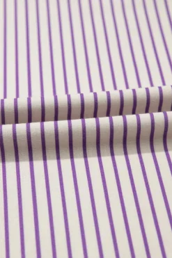 Discount Dear-Lover Floral Color Block Raw Edge Patchwork Bracelet Sleeve Blouse Purple Stripe