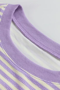Online Dear-Lover Loose Drop Shoulder Long Sleeve Top Purple Stripe