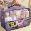 Best Dear-Lover Purple TRAVEL Chenille Letter Clear PVC Makeup Bag Phalaenopsis