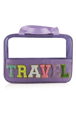 Best Dear-Lover Purple TRAVEL Chenille Letter Clear PVC Makeup Bag Phalaenopsis