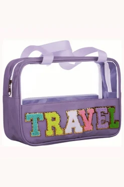 Best Dear-Lover Purple TRAVEL Chenille Letter Clear PVC Makeup Bag Phalaenopsis