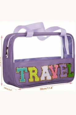 Best Dear-Lover Purple TRAVEL Chenille Letter Clear PVC Makeup Bag Phalaenopsis