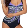 Fashion Dear-Lover Tribal Print One Piece Swimsuit Purple