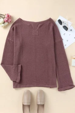 Outlet Dear-Lover Waffle Knit Loose Long Sleeve Top purple