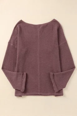 Outlet Dear-Lover Waffle Knit Loose Long Sleeve Top purple