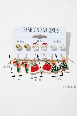 Best Dear-Lover 6 Pairs/Set Cartoon Christmas Theme Alloy Earring Set Racing Red