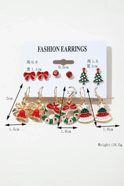 Outlet Dear-Lover 6 Pairs/Set Christmas Tree Wreath Bell Bow Knot Earring Set Racing Red