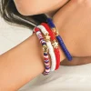 Best Dear-Lover American Flag Theme Star Beaded Layered Bracelet Racing Red