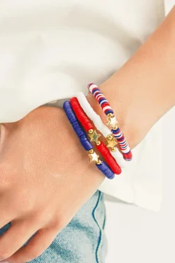 Best Dear-Lover American Flag Theme Star Beaded Layered Bracelet Racing Red
