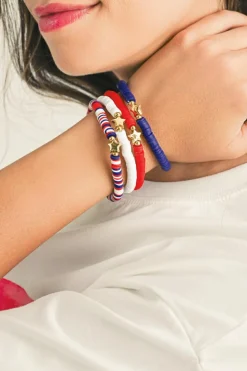Best Dear-Lover American Flag Theme Star Beaded Layered Bracelet Racing Red
