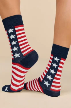 Discount Dear-Lover American Inspired Stripes Stars Crew Socks Racing Red