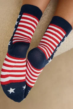 Discount Dear-Lover American Inspired Stripes Stars Crew Socks Racing Red
