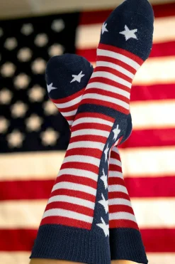 Discount Dear-Lover American Inspired Stripes Stars Crew Socks Racing Red