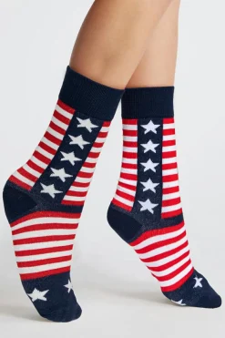 Discount Dear-Lover American Inspired Stripes Stars Crew Socks Racing Red