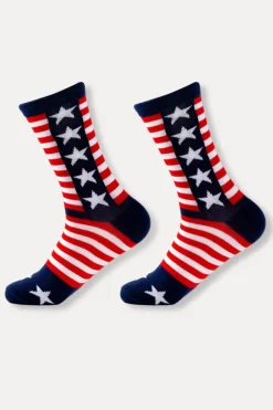 Discount Dear-Lover American Inspired Stripes Stars Crew Socks Racing Red
