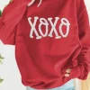 Best Dear-Lover Aphabet Chenille Embroidered Pullover Sweatshirt Racing Red