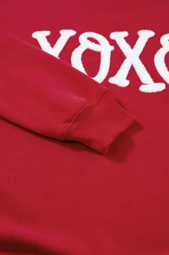 Best Dear-Lover Aphabet Chenille Embroidered Pullover Sweatshirt Racing Red