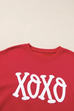 Best Dear-Lover Aphabet Chenille Embroidered Pullover Sweatshirt Racing Red