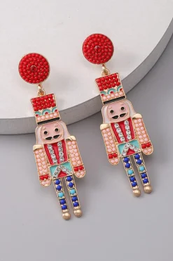 Fashion Dear-Lover Beaded Christmas Nutcracker Earrings Racing Red