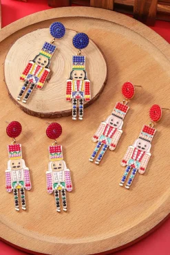 Fashion Dear-Lover Beaded Christmas Nutcracker Earrings Racing Red