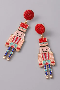 Fashion Dear-Lover Beaded Christmas Nutcracker Earrings Racing Red