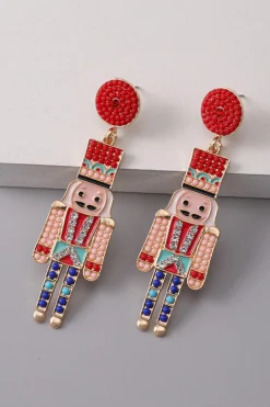 Fashion Dear-Lover Beaded Christmas Nutcracker Earrings Racing Red