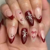 Online Dear-Lover Bow Cherry Pearled Almond Shape Nail Stickers with Jelly Glue Racing Red
