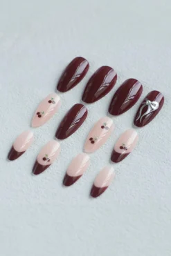 Online Dear-Lover Bow Cherry Pearled Almond Shape Nail Stickers with Jelly Glue Racing Red