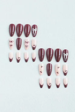 Online Dear-Lover Bow Cherry Pearled Almond Shape Nail Stickers with Jelly Glue Racing Red