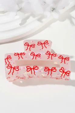 Hot Dear-Lover Bow Knot Print Cut Out Square Hair Claw Clip Racing Red