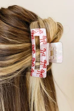 Hot Dear-Lover Bow Knot Print Cut Out Square Hair Claw Clip Racing Red