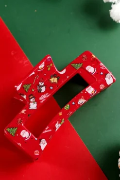 Fashion Dear-Lover Cartoon Christmas Pattern Print Hollow Out Hair Clip Racing Red