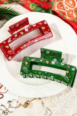 Fashion Dear-Lover Cartoon Christmas Pattern Print Hollow Out Hair Clip Racing Red