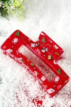 Fashion Dear-Lover Cartoon Christmas Pattern Print Hollow Out Hair Clip Racing Red