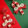 Sale Dear-Lover Christmas Candy Cane Pearl Beaded Dangle Earrings Racing Red