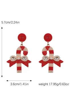 Sale Dear-Lover Christmas Candy Cane Pearl Beaded Dangle Earrings Racing Red