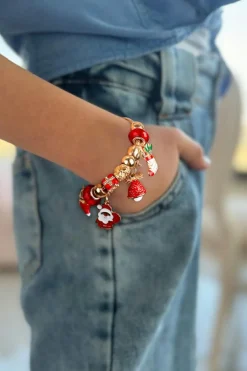 Clearance Dear-Lover Christmas Pendant Adjustable Plated Beaded Bracelet Racing Red