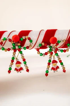 Online Dear-Lover Christmas Santa Pendant Beaded Bow Knot Stud Earrings Racing Red