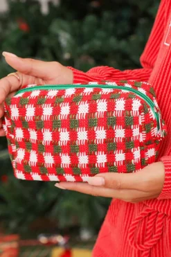 Best Dear-Lover Christmas Style Crochet Zipper Square Makeup Bag Racing Red
