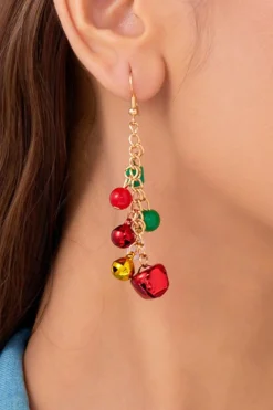 New Dear-Lover Christmas Style Bells Dangle Hook Earrings Racing Red