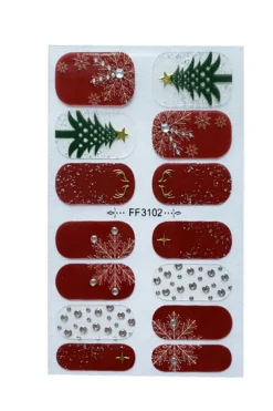 New Dear-Lover Christmas Tree Snowflake Rhinestone Gel Nail Stickers Racing Red