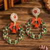 Sale Dear-Lover Christmas Wreath Bell Rhinestone Stud Dangle Earrings Racing Red