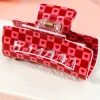Fashion Dear-Lover Heart Checkered Print Cut Out Hair Claw Clip Racing Red