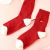 Outlet Dear-Lover Love Embroidered Ribbed Color Block Crew Socks Racing Red