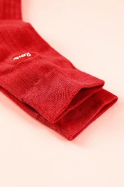 Outlet Dear-Lover Love Embroidered Ribbed Color Block Crew Socks Racing Red